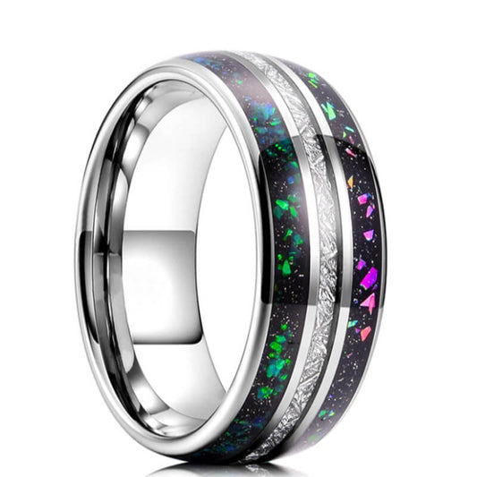 8mm Tungsten Carbide Ring Galaxy Wedding Meteorite Inlay Engagement Band Comfort Fit
