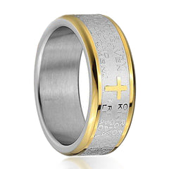 Men's Stainless Steel Ring Band Silver Gold Tone Bible Lords Prayer Cross Wedding