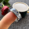 Silver Tungsten Carbide in Blue Inlay with Gear Design Wedding Band