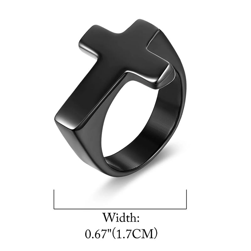Men 5mm Stainless Steel Cross Ring Christian Wedding Black Band Polished-Rings-Innovato Design-8-Innovato Design