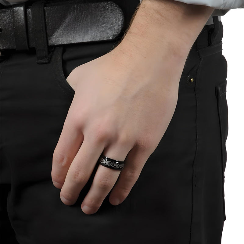 8MM Men Tungsten Ring Wedding Band Black with Celtic Design-Rings-Innovato Design-7-Innovato Design