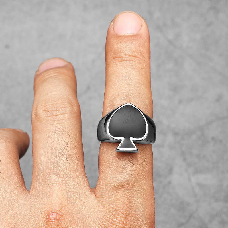 Men's Stainless Steel Ring Silver Tone Black Ace of Spades Poker Card-Rings-Innovato Design-8-Innovato Design