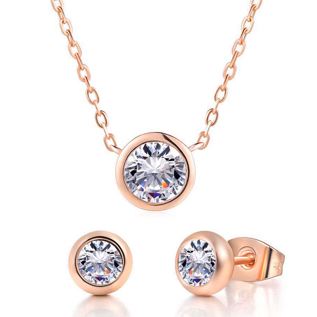 Cubic Zirconia Stainless Steel Necklace & Earrings Jewelry Set