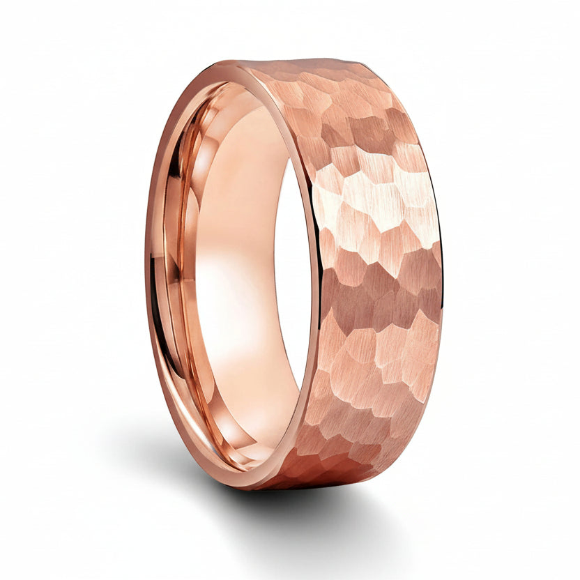 8mm Men Hammered Tungsten with Snake Wood Interior Comfort Fit Wedding Band