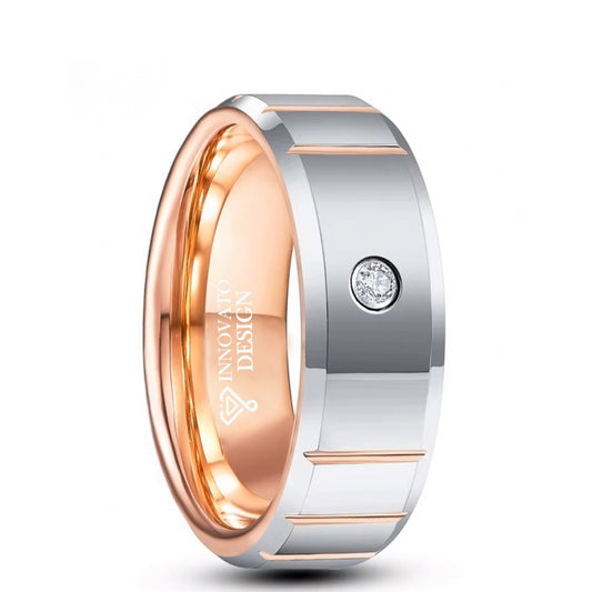 Men 8mm Rose Gold Tungsten Carbide Ring CZ Wedding Engagement Band Comfort Fit