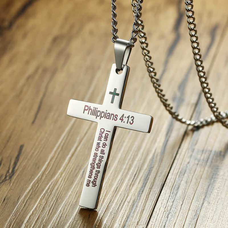 Stainless Steel Cross Necklace for Men Women Bible Verse Pendant Necklace-Necklaces-Innovato Design-Silver-Innovato Design
