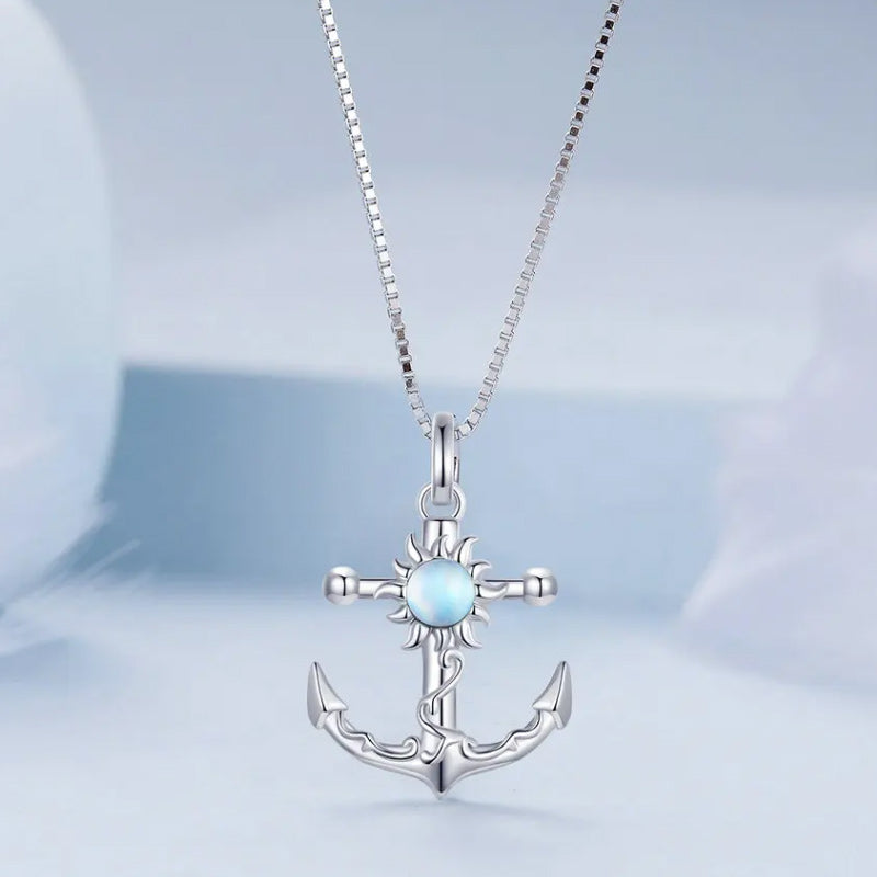 925 Sterling Silver Anchor Sun Sea Charm Pendant Chain Necklace-Necklaces-Innovato Design-Innovato Design