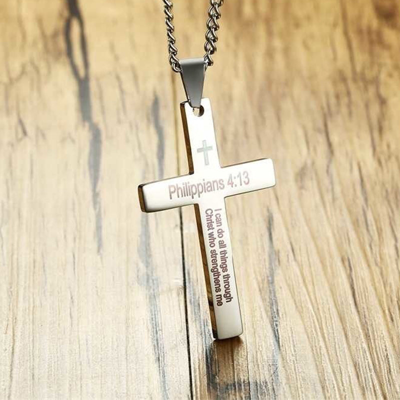 Stainless Steel Cross Necklace for Men Women Bible Verse Pendant Necklace-Necklaces-Innovato Design-Silver-Innovato Design