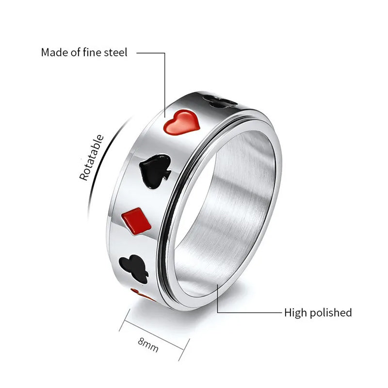 Men's Stainless Steel Silver Tone Card Rotatable Spinner Ring-Rings-Innovato Design-6-Innovato Design