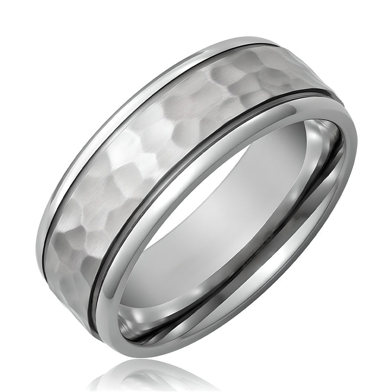 8MM Men's Tungsten Ring Wedding Band Silver Hammered Finish-Rings-Innovato Design-7-Innovato Design