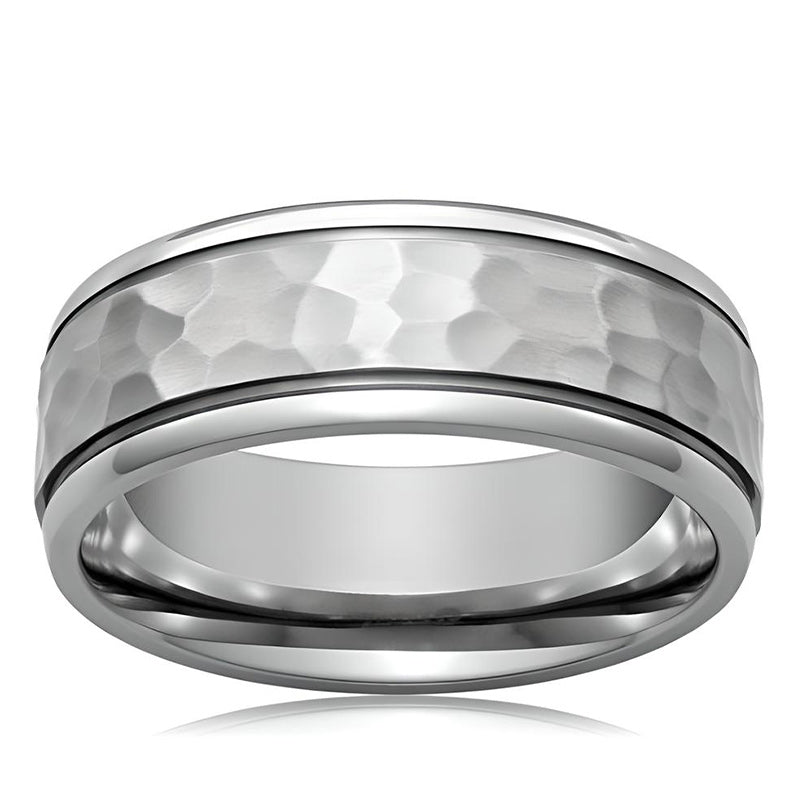 8MM Men's Tungsten Ring Wedding Band Silver Hammered Finish-Rings-Innovato Design-7-Innovato Design