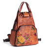 Luxury Floral Genuine Leather Backpack with Large Capacity-Canvas and Leather Backpack-Innovato Design-Brown-Innovato Design