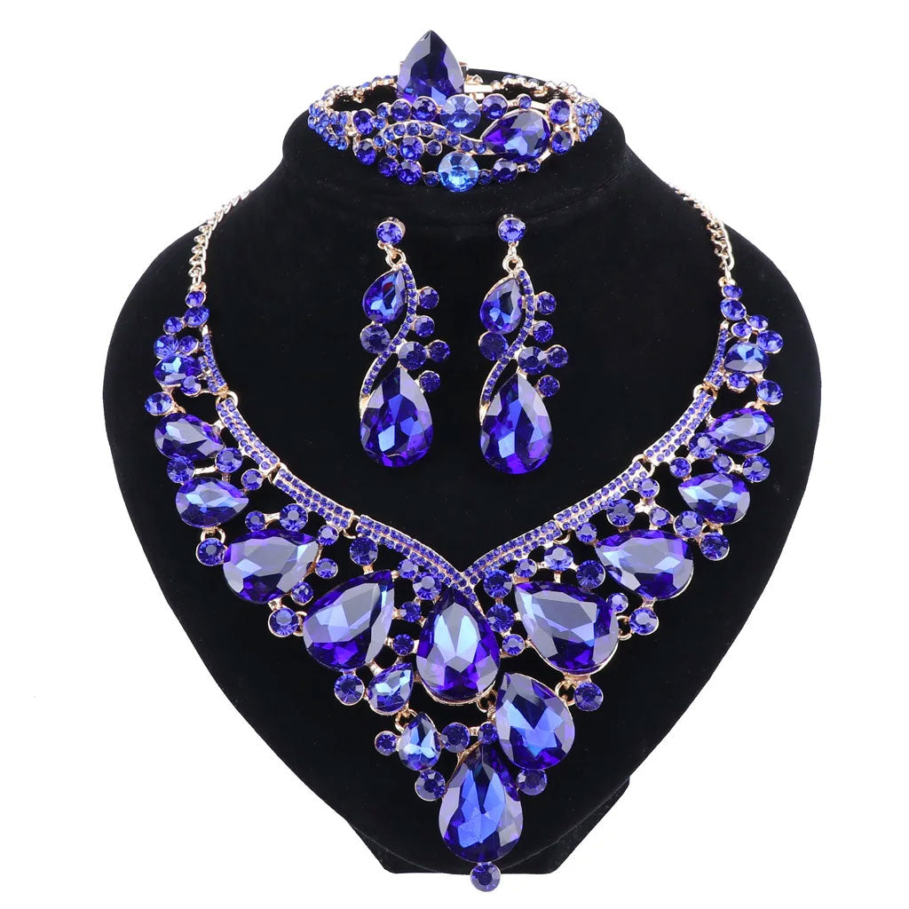 Crystal and Rhinestone Flower Necklace, Bracelet, Earrings & Ring Wedding Statement Jewelry Set