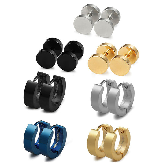 Stainless Steel Men Women Stud Earrings Hoop Earrings for Men Piercing 7 Pairs