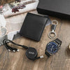 Men Quartz Watch, Black Leather Wallet, USB Cable, and Keychain Gift Box Set-Jewelry Sets-Innovato Design-Innovato Design