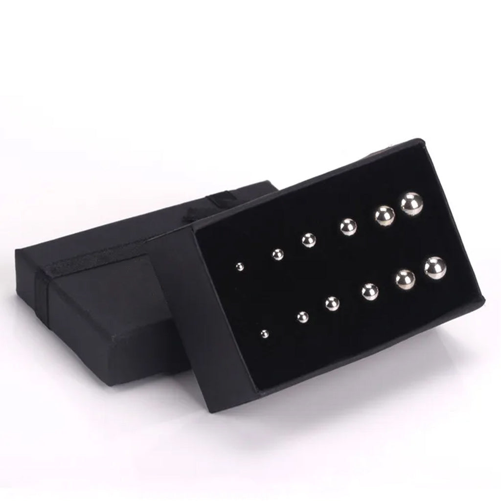 Men's 3~8mm Stainless Steel Stud Earrings Silver Tone Bead Ball