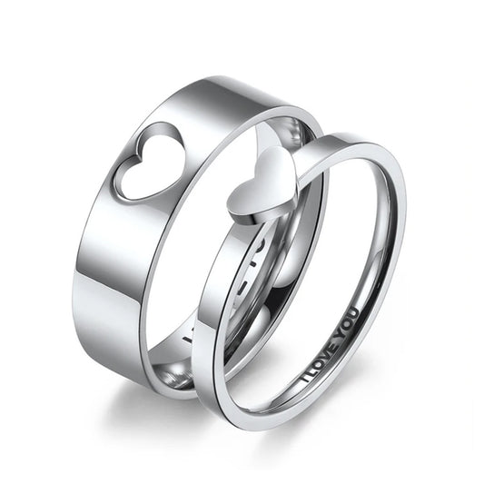 Stainless Steel Couple Engraved I Love You Wedding Engagement Ring Promise Band