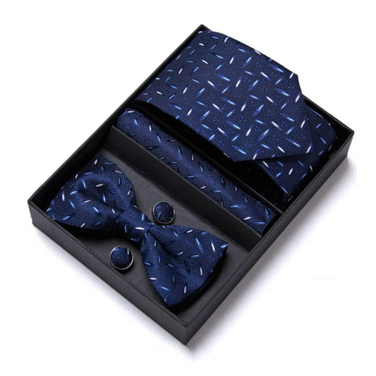 Men Bowtie, Necktie, Cufflinks, and Pocket Square Gift Box Set