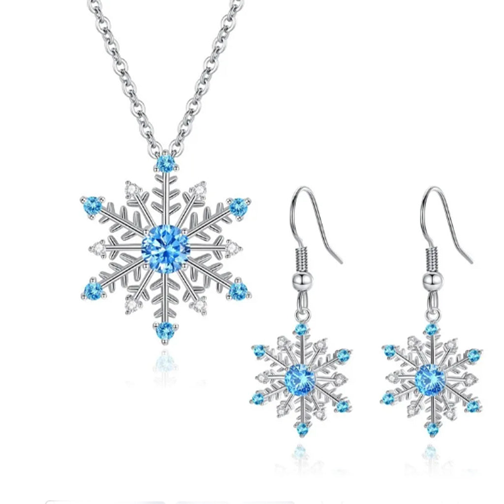 Austrian Crystal Snowflake Flower Pendant Necklace Earrings Set
