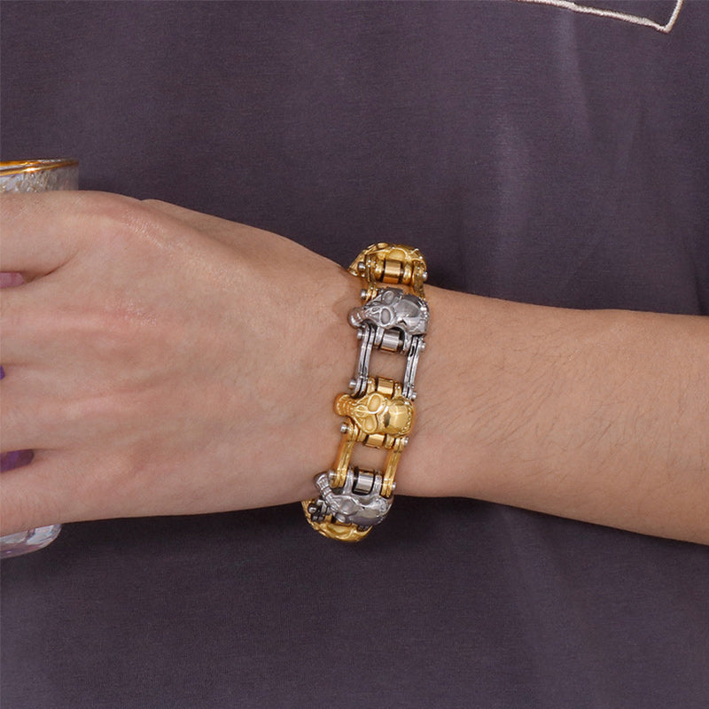 Stainless Steel Two Tone Skull Bracelet-Skull Bracelet-Innovato Design-Silver and Gold-Innovato Design
