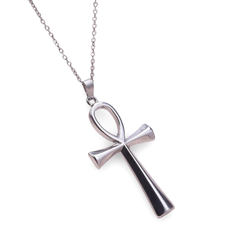 Stainless Steel Pendant Necklace Purple Silver Egyptian Ankh Cross-Necklaces-Innovato Design-Purple-Innovato Design