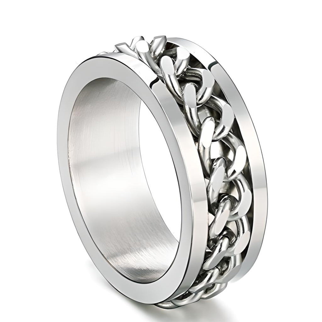 Stainless Steel Rings for Men Engagement Wedding Band Rotatable Chain ...