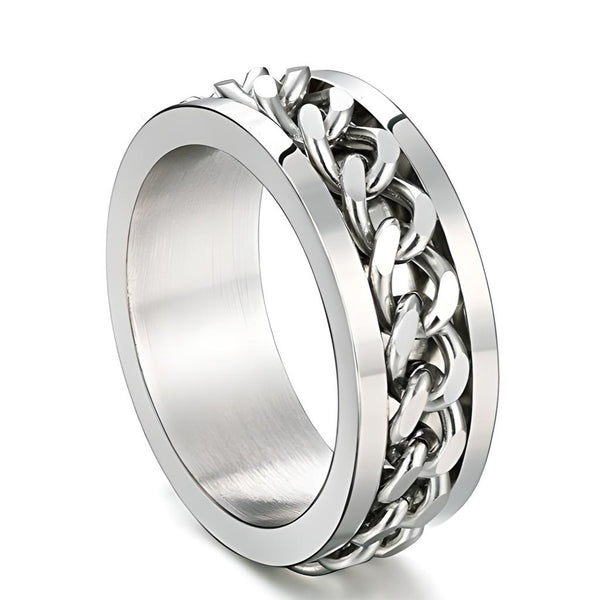 Stainless Steel Rings for Men Engagement Wedding Band Rotatable Chain Ring