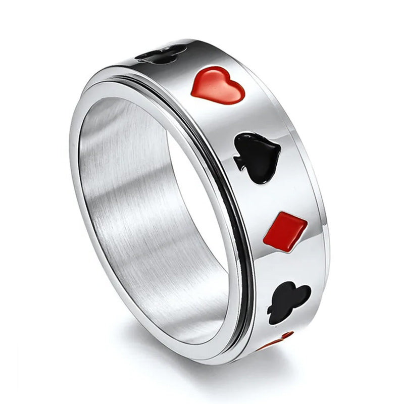 Men's Stainless Steel Silver Tone Card Rotatable Spinner Ring-Rings-Innovato Design-7-Innovato Design