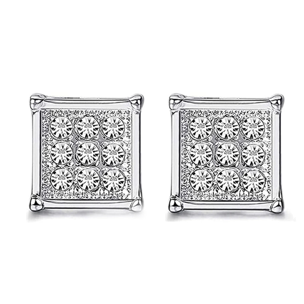 8mm Rhinestone Square Shape Magnetic Stud Black Silver Earrings-Earrings-Innovato Design-One Pair Black Color-Innovato Design