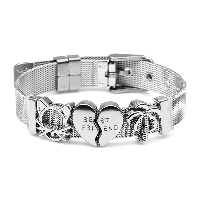 Stainless Steel Best Friend Heart Cat Adjustable Bracelet for Women-Bracelets-Innovato Design-Silver Cat-Innovato Design