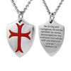 Knights Templar Cross Joshua 1:9 Shield Stainless Steel Pendant Necklace with FREE Key Chain