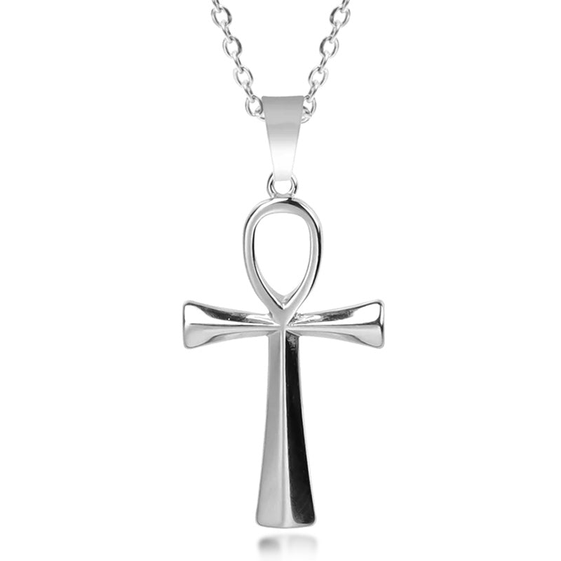 Stainless Steel Pendant Necklace Purple Silver Egyptian Ankh Cross-Necklaces-Innovato Design-Silver-Innovato Design