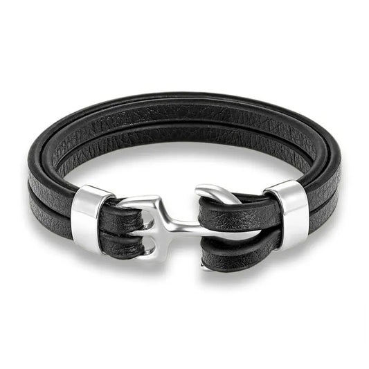 Men Women's Genuine Leather Bangle Cuff Cord Anchor Braided Bracelet-Bracelets-Innovato Design-Silver-Innovato Design