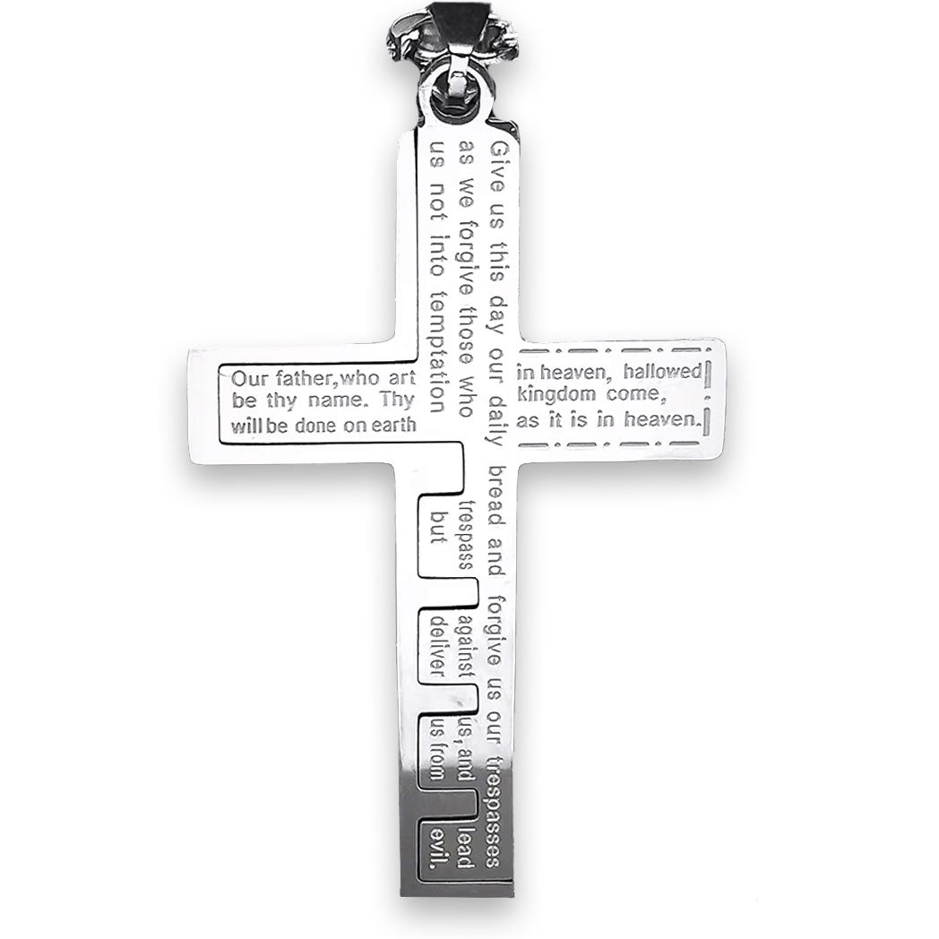 Men's Stainless Steel Pendant Necklace Cross Bible Lords Prayer