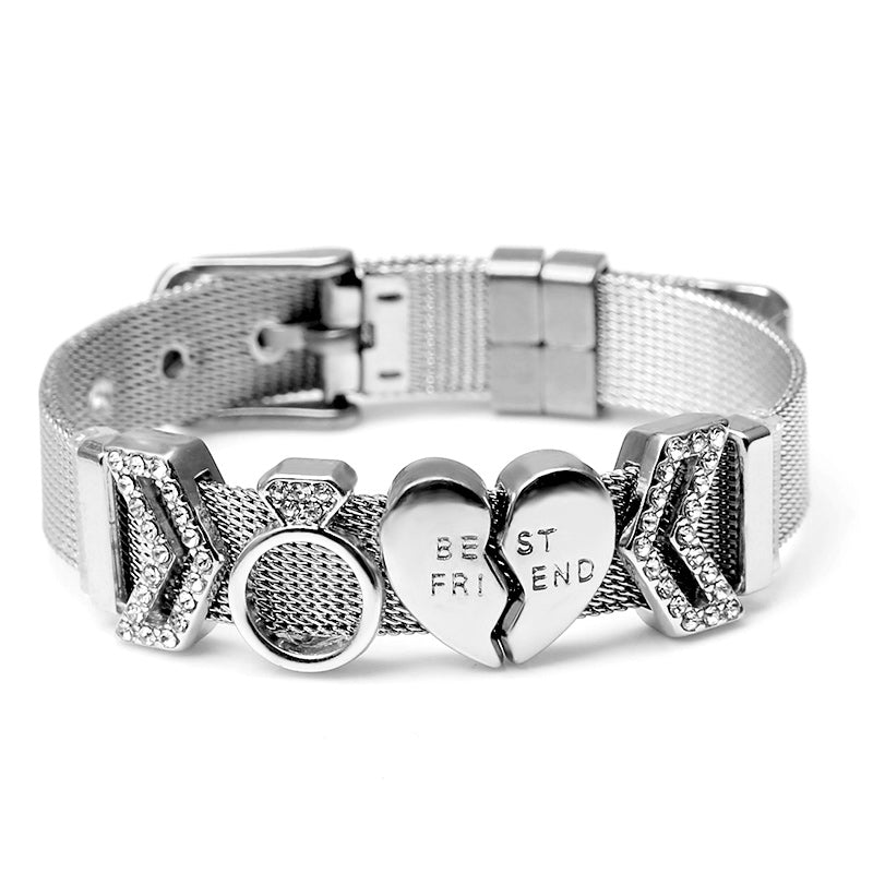 Stainless Steel Best Friend Heart Cat Adjustable Bracelet for Women-Bracelets-Innovato Design-Silver Rings-Innovato Design