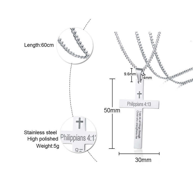 Stainless Steel Cross Necklace for Men Women Bible Verse Pendant Necklace-Necklaces-Innovato Design-Silver-Innovato Design