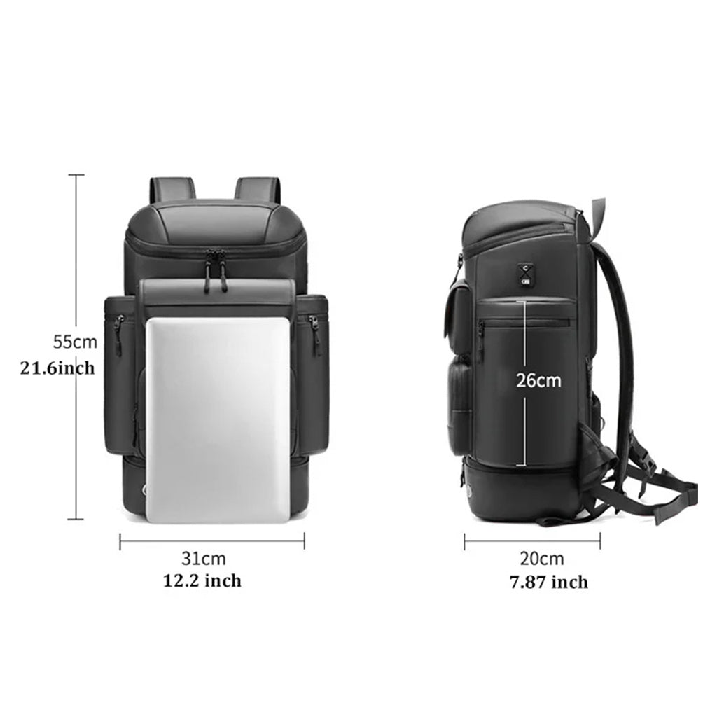 Multifunction Waterproof USB Charging 45 Liter Backpack with Shoe Compartment