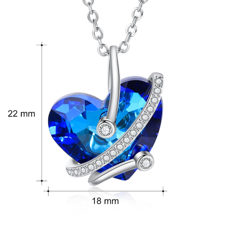 Heart Shaped Zircon Crystal Rhodium Plated Blue Pendant Necklace Gift-Necklaces-Innovato Design-Innovato Design