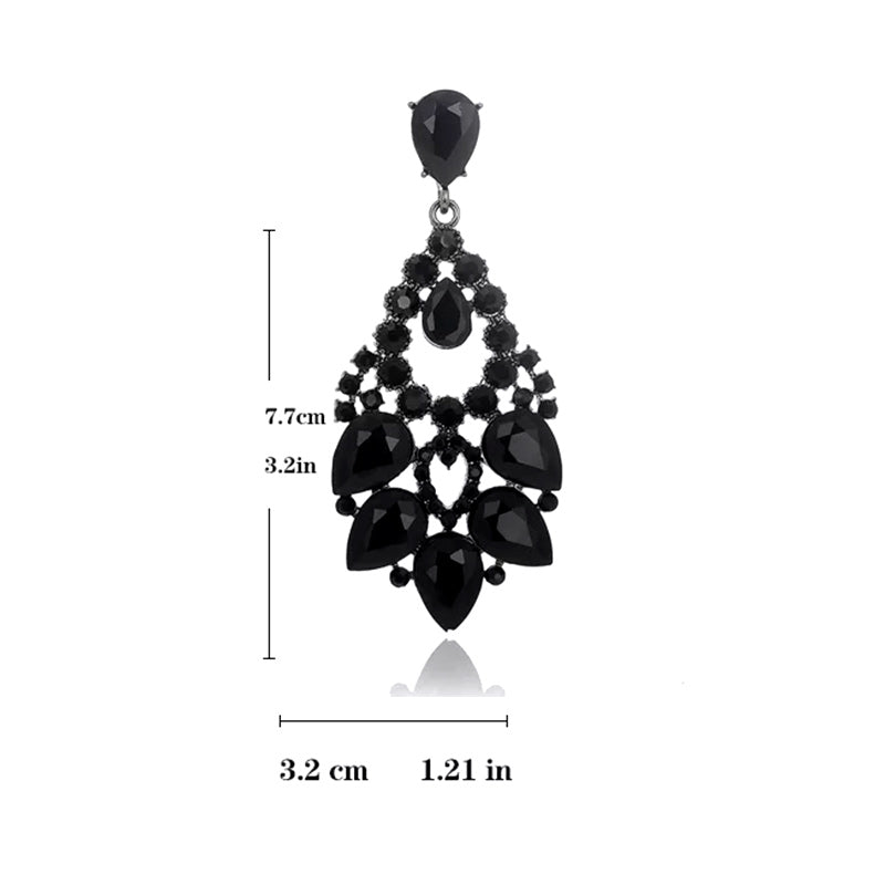 Cubic Zirconia Crystal Vintage Style Teardrop Dangle Chandelier Earrings-Earrings-Innovato Design-Black-Innovato Design