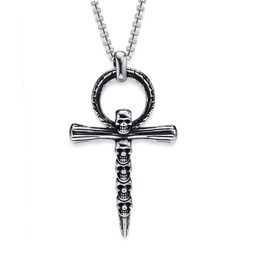 Gothic Silver Skull Cross Pendant Stainless Steel Necklace-Necklaces-Innovato Design-Innovato Design