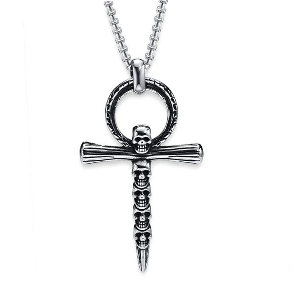 Gothic Silver Skull Cross Pendant Stainless Steel Necklace