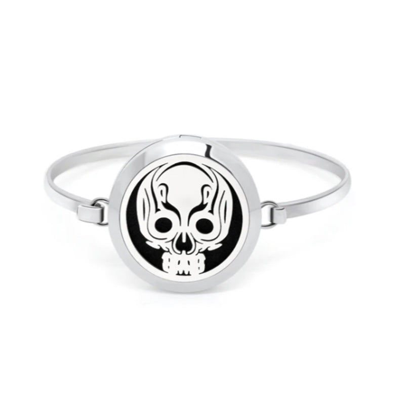 Essential Oil Diffuser Bracelet Women Men Openable 30mm Round Locket Bangle Stainless Steel-Bracelets-Innovato Design-Skull-Innovato Design