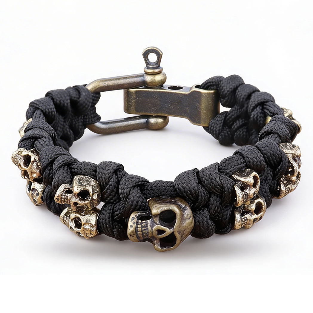 Vintage Outdoor Braided Rope Paracord Skull Bracelet