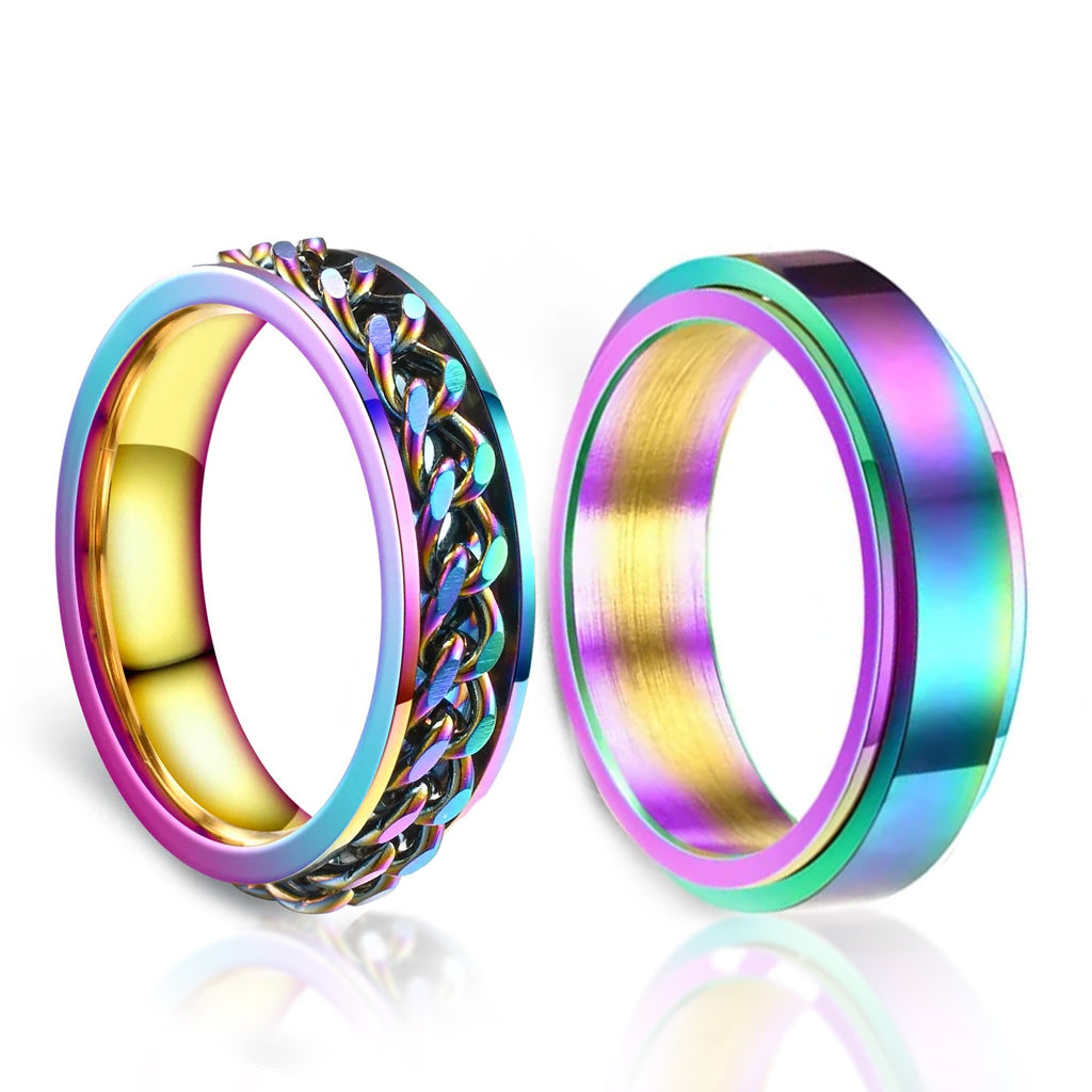 2Pcs 6MM Stainless Steel Spinner Rings for Men Women Promise Set-Rings-Innovato Design-6-Innovato Design