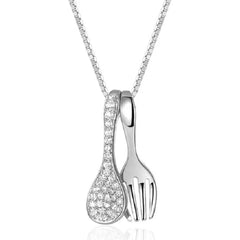 Silver Color Spoon Fork Pendant Woman Necklace Jewelry Gift