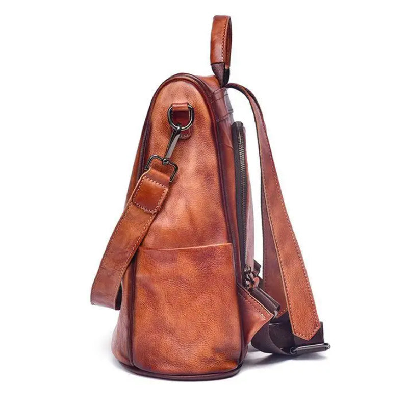 Brown Genuine Leather School Bag Cowhide Women Travel Bag-Backpacks-Innovato Design-Innovato Design
