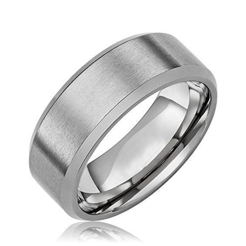 8MM Men's Tungsten Ring Wedding Band Brushed Top Polished Edges-Rings-Innovato Design-7-Innovato Design