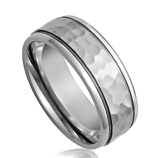 8MM Men's Tungsten Ring Wedding Band Silver Hammered Finish-Rings-Innovato Design-7-Innovato Design