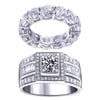 Cubic Zirconia and Round Crystal & Rhinestone Sterling Silver Wedding Ring Set