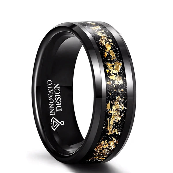 Men's 8mm Tungsten Ring Band Gold Black Wedding Promise